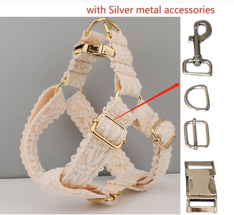 Leaf Lace Pet Collar Bow Metal Buckle