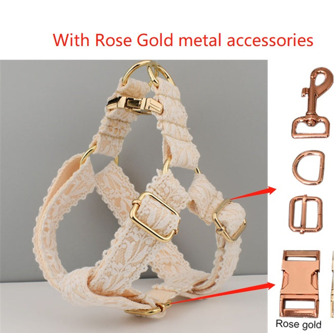 Leaf Lace Pet Collar Bow Metal Buckle