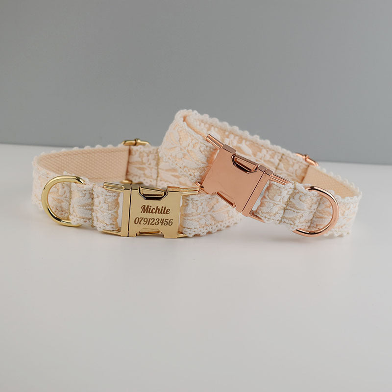 Leaf Lace Pet Collar Bow Metal Buckle